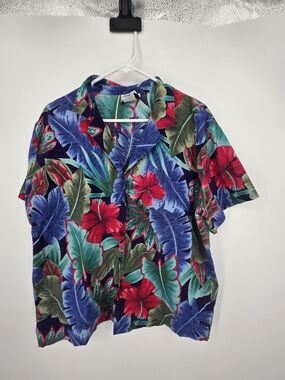 Hilo Hattie Blue And Red Floral Hawaiian Shirt XL (7050)